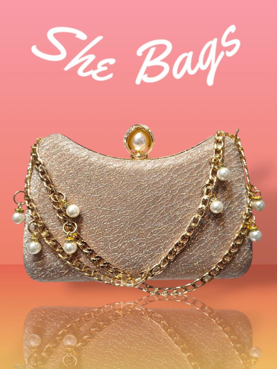 Elegant Women's Golden Metal Clutch | Fancy & Formal Evening Bag