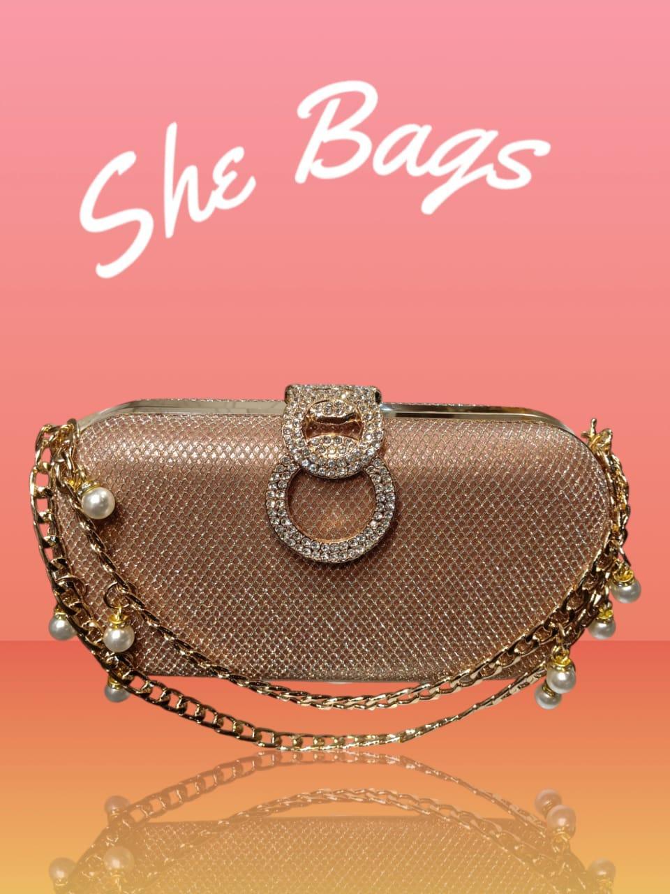 Elegant Women’s Golden Formal & Fancy Metal Clutch – 7” x 4.5”