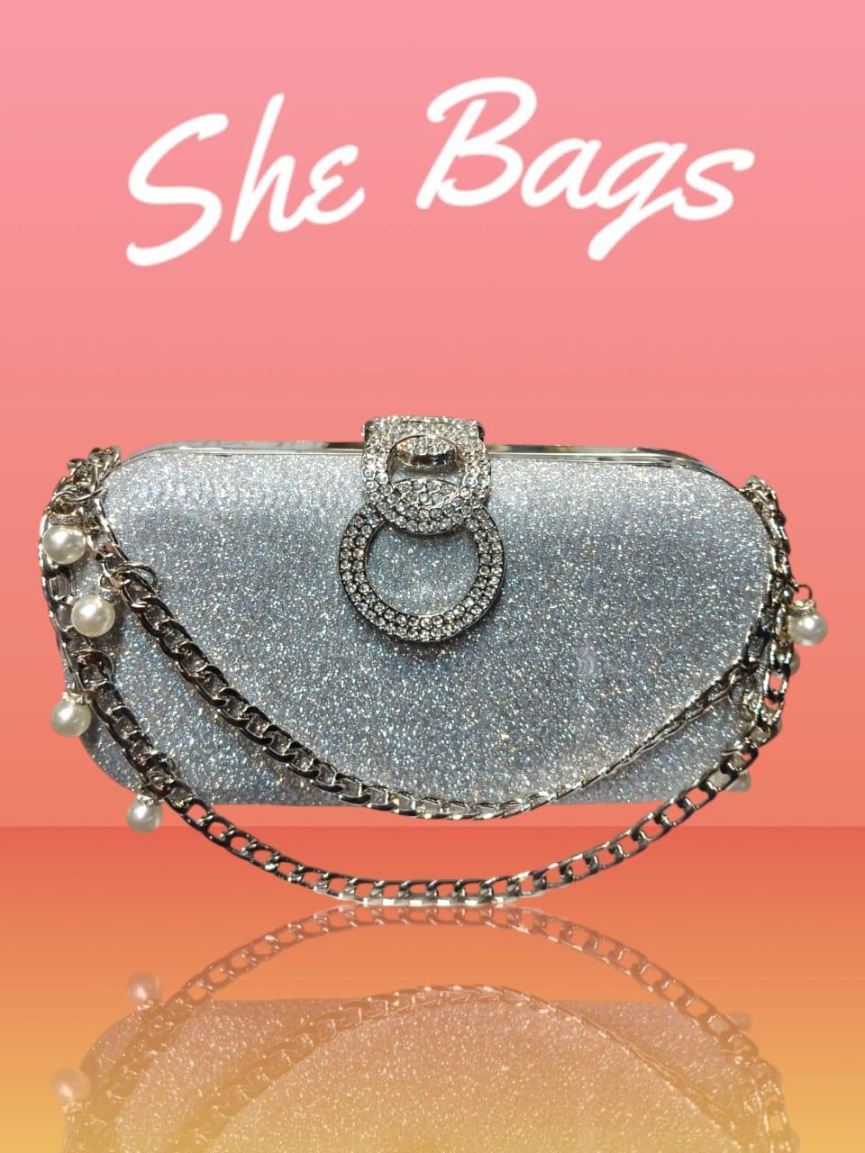 Elegant Women's Silver Bridal Clutch – Fancy Formal Evening Bag