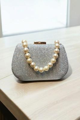 Exquisite Women's Fancy Clutch – Bridal & Wedding Silver-Golden Purse