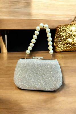 Exquisite Women's Fancy Clutch – Bridal & Wedding Silver-Golden Purse