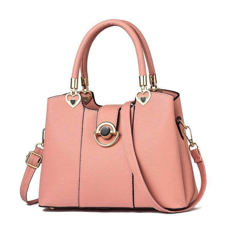 Women's PU Leather Shoulder Bag – Flap Lock, 3 Pockets, Pink