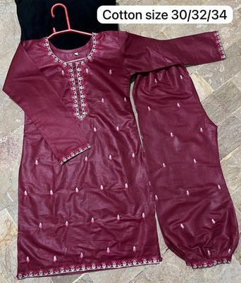Girls 2 Pcs Cotton Embroidered Kurta & Trouser Set – Maroon