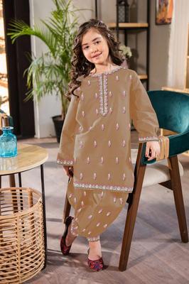 2 Pcs Girl's Stitched Cotton Embroidered Kurta