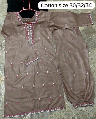 2 Pcs Girl's Stitched Cotton Embroidered Kurta