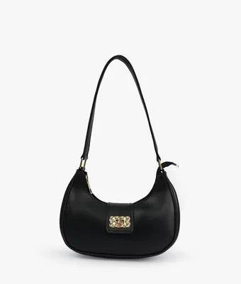 Girl's Black PU Leather Moon-Shaped Shoulder Bag Stylish & Trendy