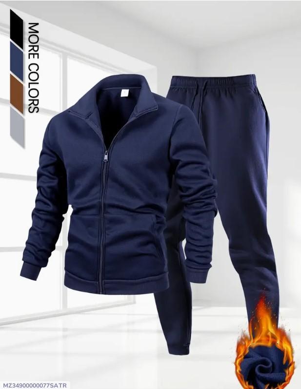 2 Pcs Men's Fleece Plain Zipper Track Suit